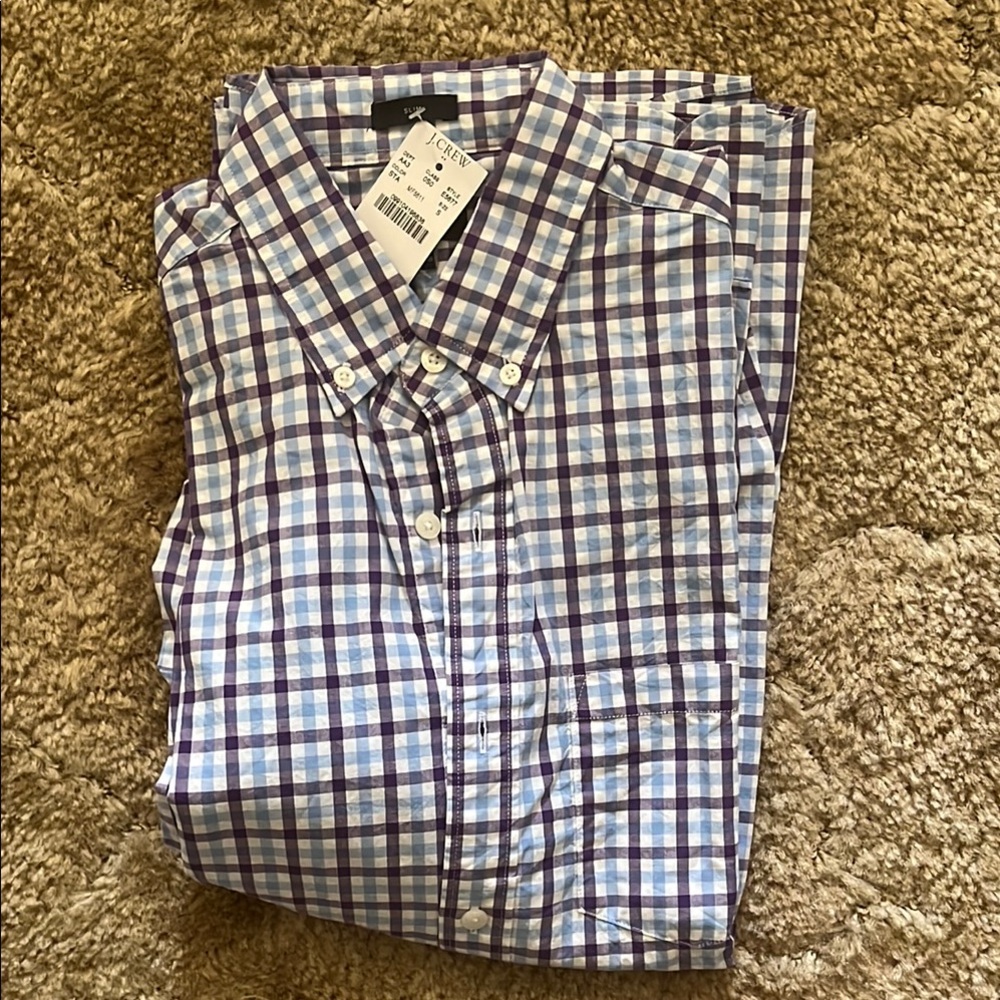 J. Crew Men's Purple and White Plaid Shirt